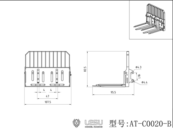 Palettengabel / Schaufel für Lesu Mini Radlader MCL8