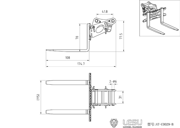 Paletten Gabel für die Lesu Bagger PC360, AC360, ET30H, ET26L, R945