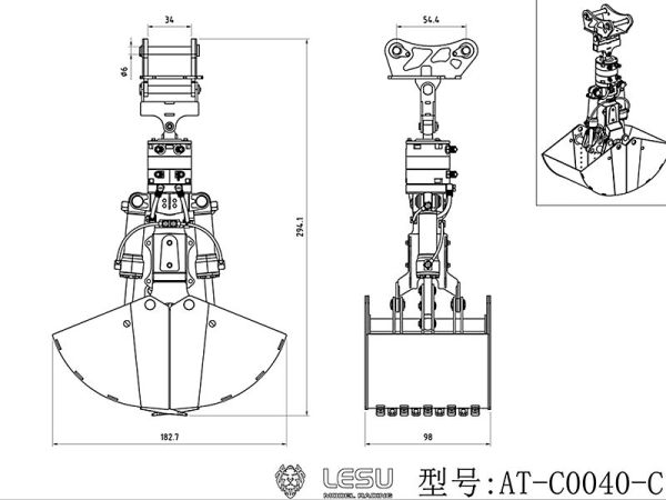Zweischalengreifer für Lesu Bagger, Variante C1