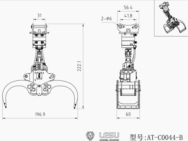 Hydraulischer Holzgreifer für Lesu Bagger AC360 und Weitere