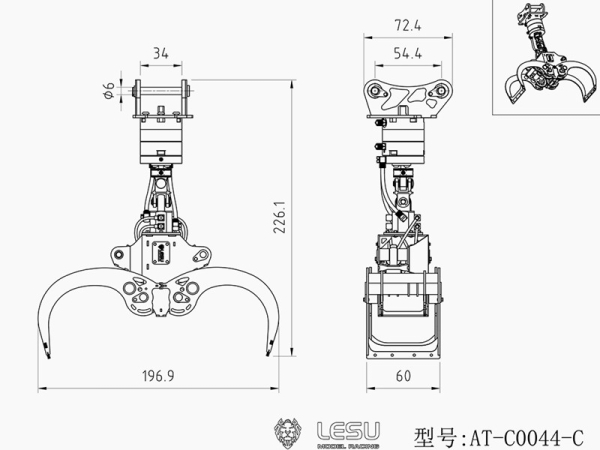 Hydraulischer Holzgreifer für Lesu Bagger ET35