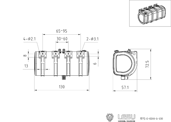 Hydrauliktank aus Edelstahl, halbrund, 130mm