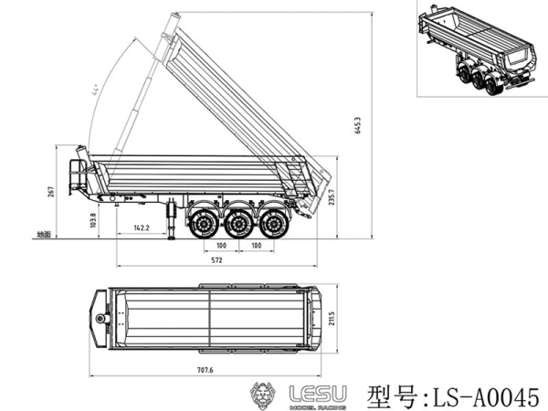 Lesu Auflieger 3-achsig mit Halfpipe Kippmulde, Zwillingsbereifung, KIT
