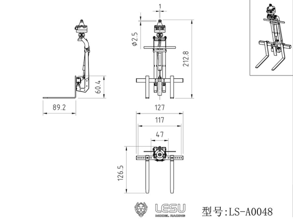 Lesu Palettengabel mit Rotationsantrieb für LKW Ladekran 1:14