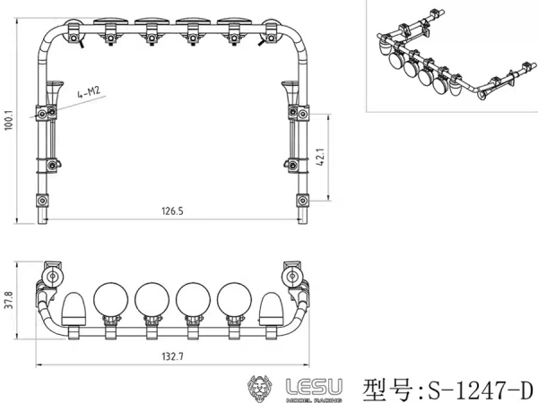 Preview: Lesu Dachlampenbügel für den Tamiya Scania 770S, Var. D