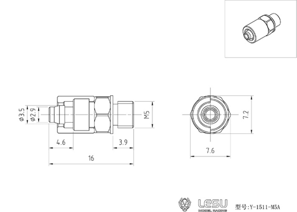 Hydraulik Anschluss gerade, M5 auf 4mm Schlauch