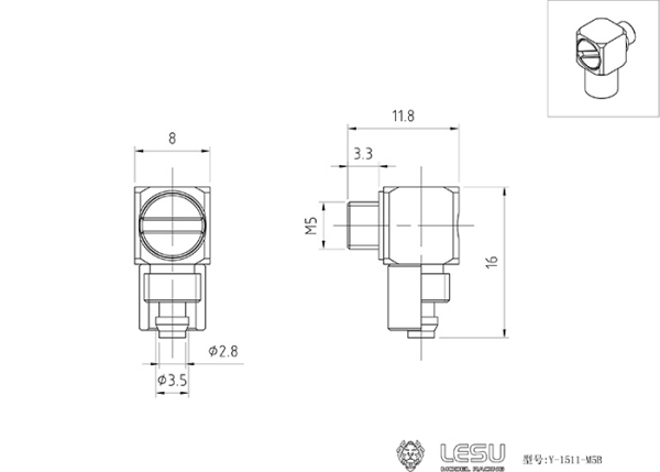 Hydraulik Anschluss 90°, M5 auf 4mm Schlauch