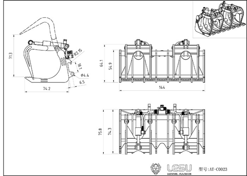 Schaufel mit hydraulischem Greifer für Lesu Kompaktlader