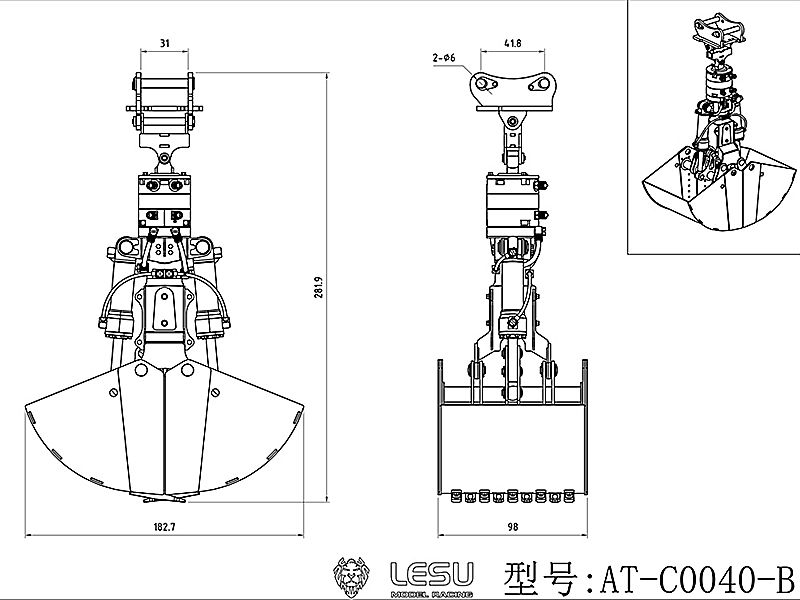 Zweischalengreifer für Lesu Bagger, Variante B1