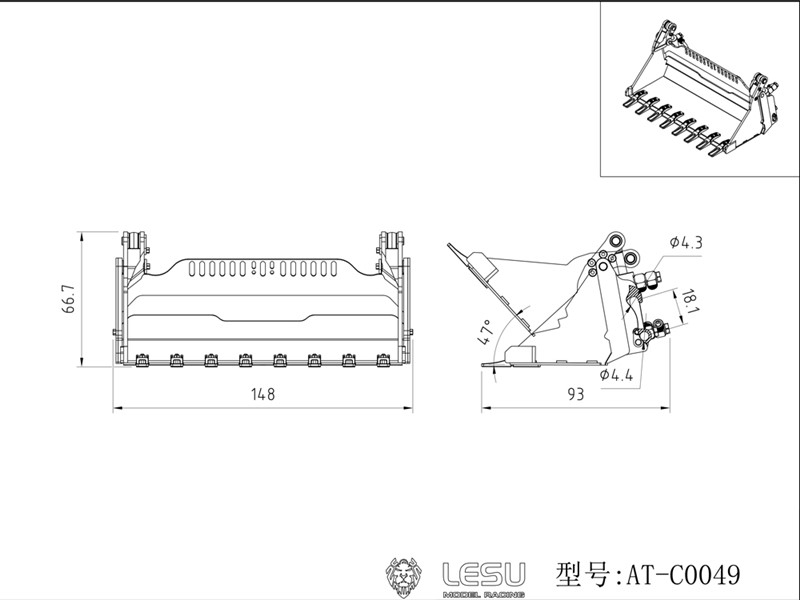 Klappschaufel für Lesu Mini Radlader MCL8