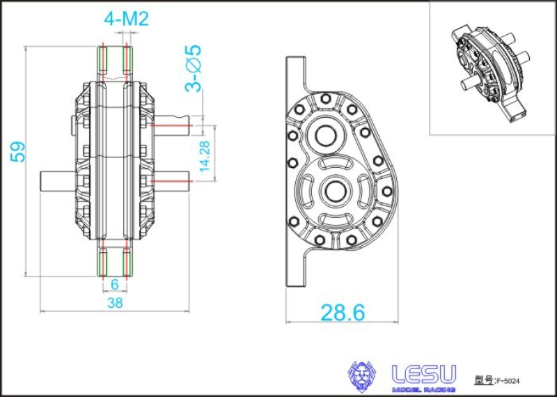 Verteilergetriebe 2:1 für Tamiya Trucks oder Andere