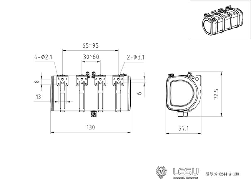 Hydrauliktank aus Edelstahl, halbrund, 130mm