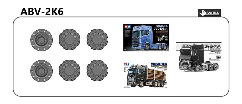 Radnabenabdeckungen für Tamiya LKW 6x4, 2K6