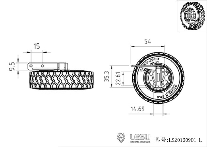 Reserveradhalter mit Rad für Lesu Abrollmulde