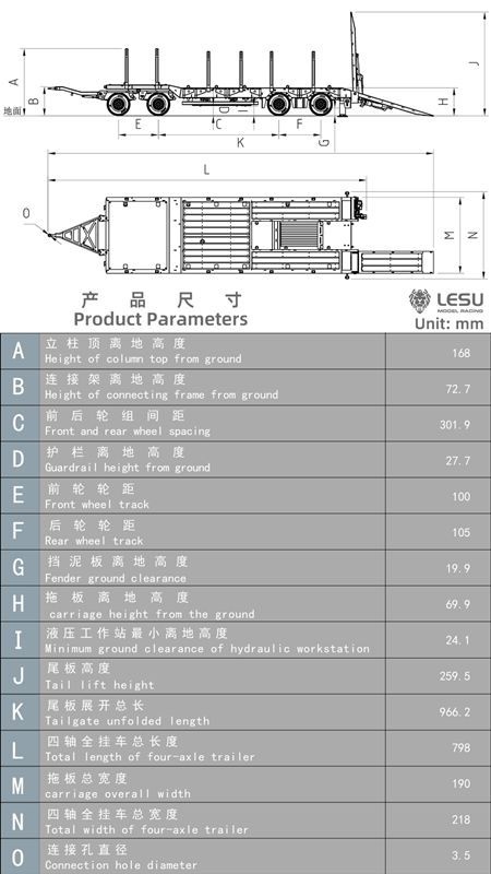 Lesu Tieflader, Schwerlast Anhänger mit Hydraulik, KIT