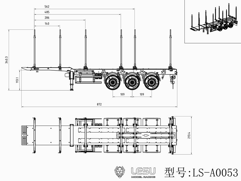 Lesu Langholz Auflieger, 3-Achs, 1:14, RTR