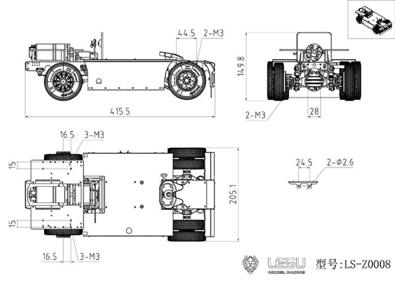 Lesu LKW Chassis SZM 4x4 für Tamiya Scania
