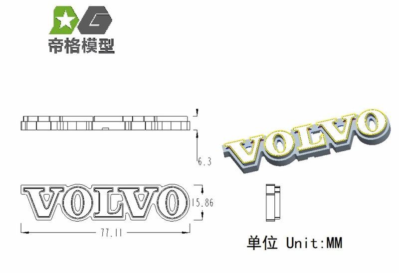 Beleuchtetes VOLVO Logo für Tamiya LKW, Lichtfarbe blau
